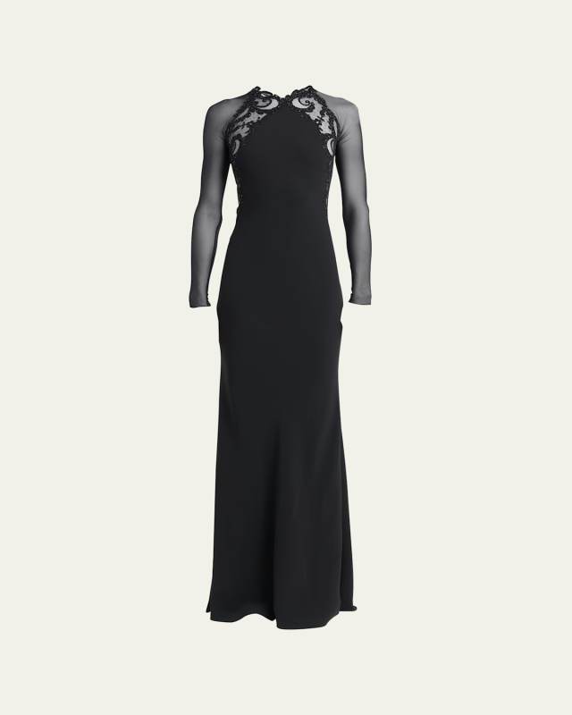 Long Sleeve Lace-Embroidered Gown